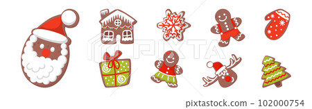 Gingerbread Cookie Figures with Sugar Glaze Vector Set 102000754