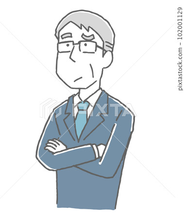 Middle-aged man thinking with folded arms Middle-aged man thinking with folded arms 102001129