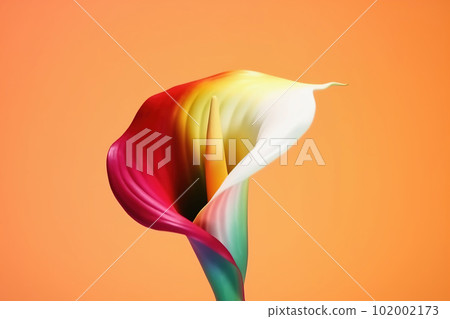 Colorful calla lily on vibrant background. Bright colors, copy space, closeup Colorful calla lily on vibrant background. Bright colors, copy space, closeup 102002173