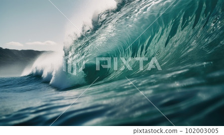 Inside view of the huge breaking wave of the sea. Generative AI AIG21. 102003005