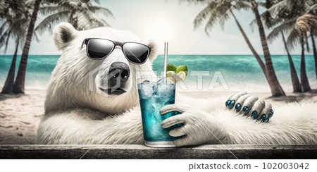 polar bear is on summer vacation at seaside resort and relaxing on summer beach polar bear is on summer vacation at seaside resort and relaxing on summer beach 102003042