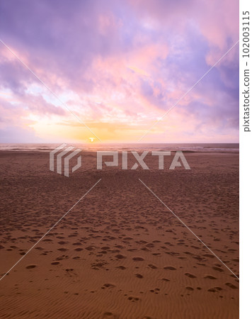 Seascape of Torreira beach during the sunset 102003115