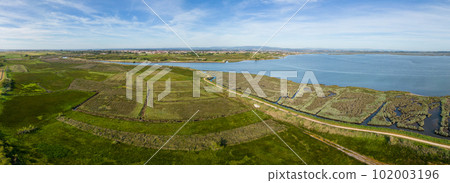Aerial view of cultivated fields 102003196