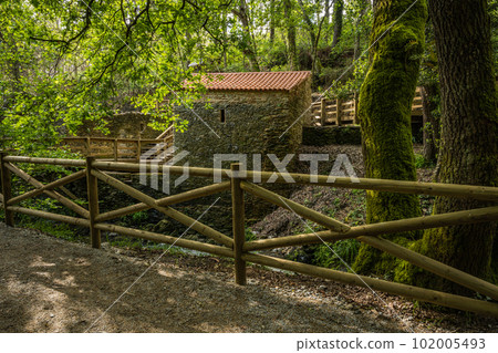 Old mill on the bank of the river Lourido in the park of the fountain of Stanislaus 102005493
