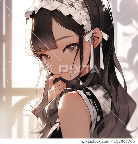 食指放在嘴邊看著你的身穿女僕裝的女性“AI 生成圖像” 102007760