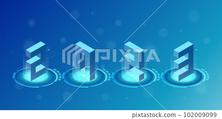 Happy new year 2023 technology solution background. isometric vector. 102009099