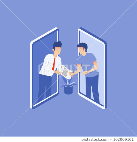 People signing paper and digital contract. Digital user agreement signing digital document with electronic signature. 102009101