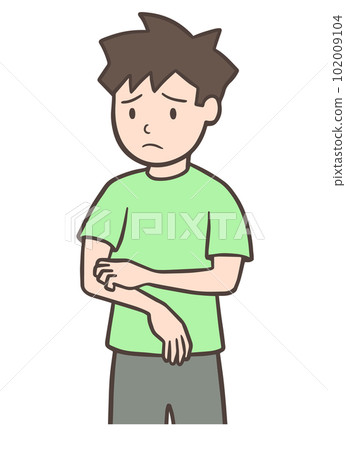男人用皮膚瘙癢抓手臂,簡單 男人用皮膚瘙癢抓手臂,簡單 102009104