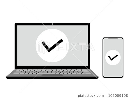 Monochrome illustration of application completion with laptop and smartphone Monochrome illustration of application completion with laptop and smartphone 102009108