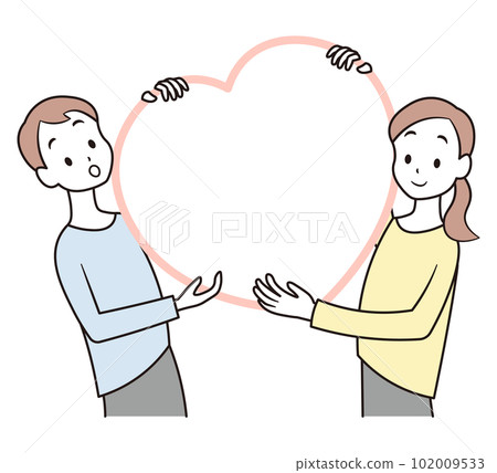 Illustration material of a couple holding a heart balloon 102009533