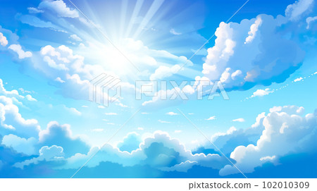 美麗的藍天、太陽和雲彩的插圖背景“AI 生成的圖像” 102010309
