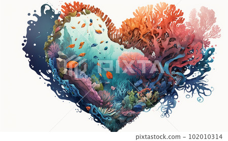 Watercolor painting of a heart mark of a coral reef image 102010314