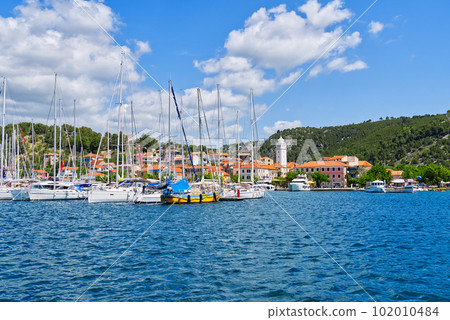 Skradin, Croatia. View on the Skradin and yachts in Krka national park in Croatia Skradin, Croatia. View on the Skradin and yachts in Krka national park in Croatia 102010484