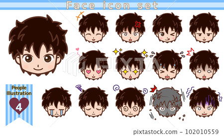 Face / facial expression icon set / male / young [4] 102010559