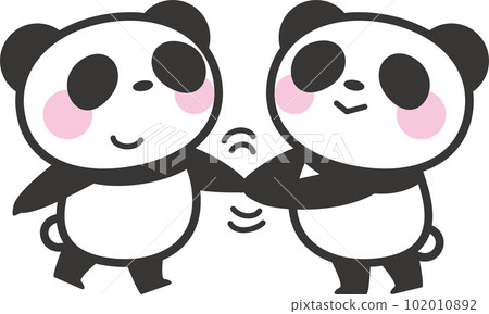 Panda characters shaking hands 102010892