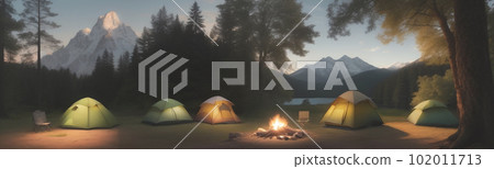 森林帳篷獨奏陣營寬尺寸露營的風景 102011713