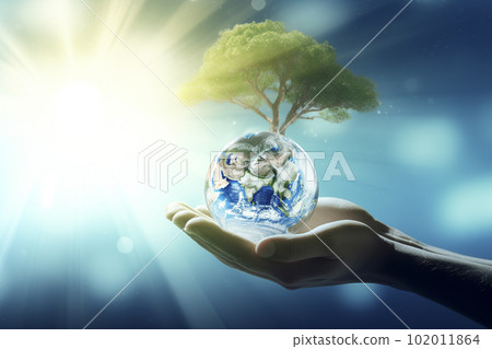 Image of earth in palms, world peace and environmental protection 102011864