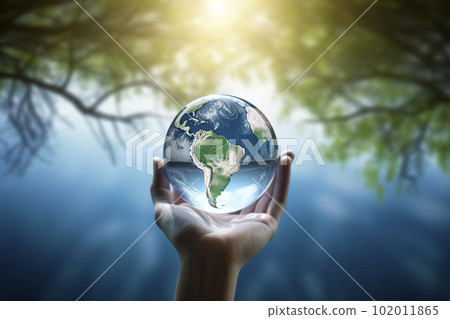 Image of earth in palms, world peace and environmental protection 102011865