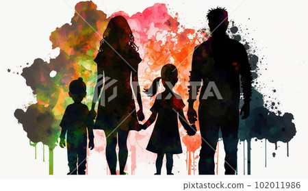 Watercolor painting of a little uneasy nuclear family 102011986