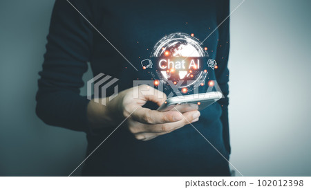 AI technology, Artificial Intelligence, Chatbot Chat and talk with AI, Using for search and find data by command prompt, robot learning machine create or generate picture or article auto 102012398