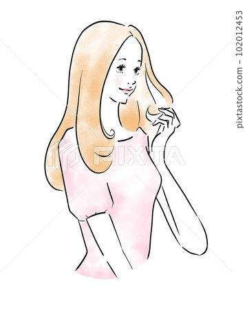 長發女性撫摸頭髮 102012453