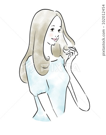長發女性撫摸頭髮 102012454