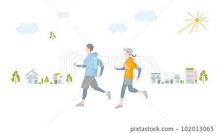 woman and man running - Stock Illustration [102013065] - PIXTA