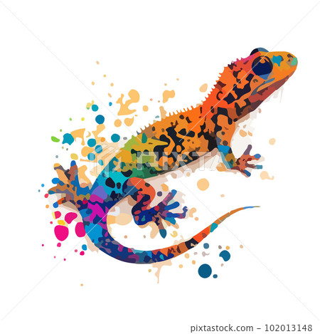 Cute colored lizard in colored spots on a white background. For your design. 102013148