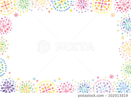 Frame surrounded by watercolor hand painted fireworks Frame surrounded by watercolor hand painted fireworks 102013819