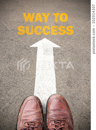 Old brown leather shoes and Text for WAY TO SUCCESS 102014107