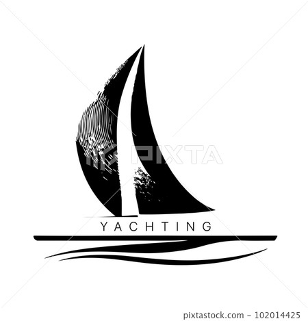 Vector logo of yacht with sail. Illustration of sail boat. Vector illustration 102014425