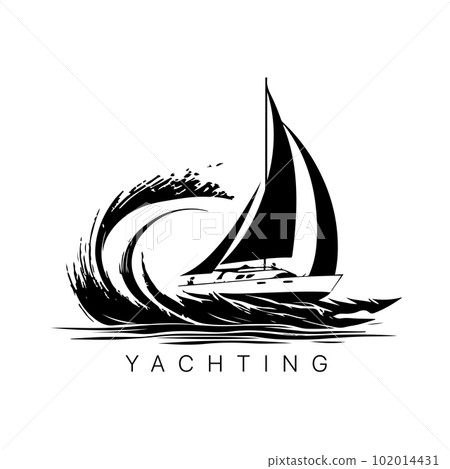 Vector logo of yacht with sail. Illustration of sail boat. Vector illustration 102014431