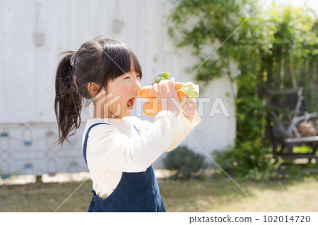 Image of cheerful girl with vegetables 102014720