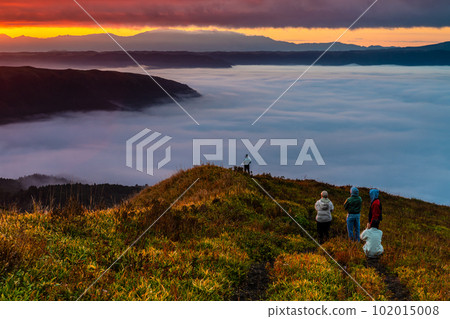 Daikanbo's Sea of Clouds and Autumn Leaves Sunrise [Aso City, Kumamoto Prefecture] 102015008