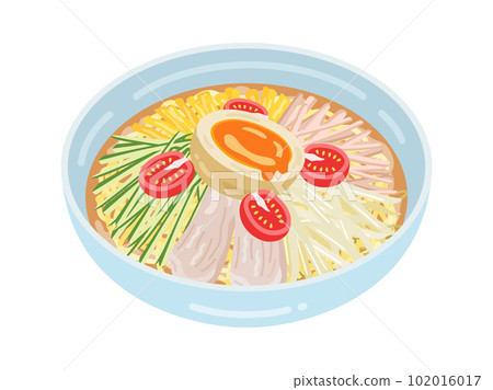 Illustration of chilled Chinese noodles served on a plate 102016017