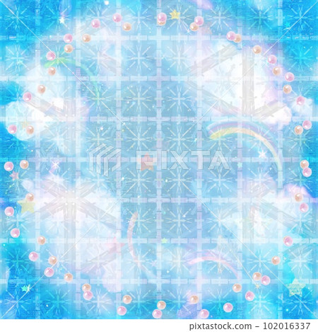 夢幻可愛粉彩雲朵藍天少女背景插畫 102016337