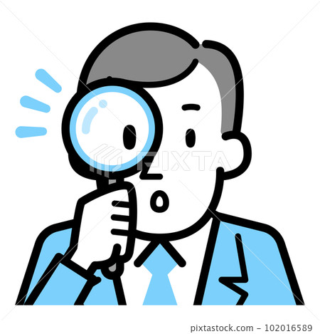 Illustration of a businessman looking through a magnifying glass 102016589