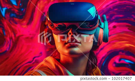 虛擬現實、元宇宙、虛擬空間、虛擬現實、做虛擬現實的女人（生成人工智能） 102017407
