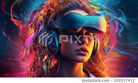 虛擬現實、元宇宙、虛擬空間、虛擬現實、做虛擬現實的女人（生成人工智能） 102017412