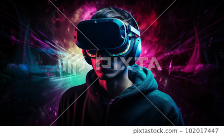 VR, metaverse, virtual space, virtual reality, man doing virtual reality (Generative AI) 102017447