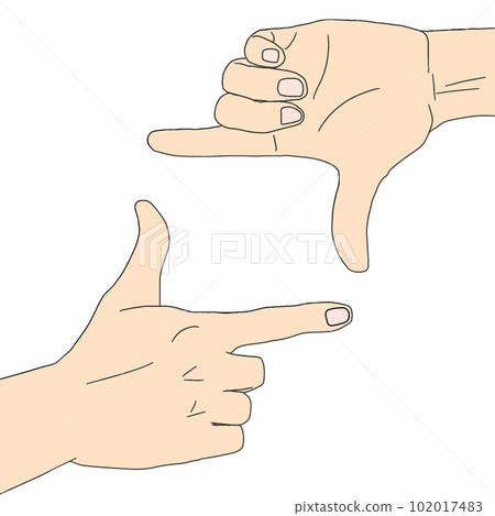 The gesture of a camera that takes a picture by hand. high cheese. 102017483