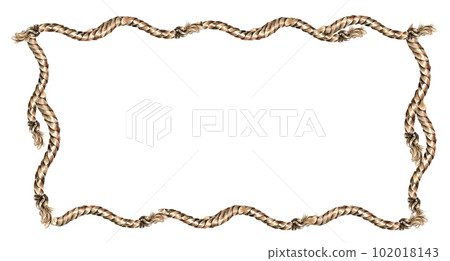 Frame of ship rope watercolor illustration isolated on white background. Lasso,navy rope, nautical style hand drawn. Design element for boy, adventure collection, cowboy style, board 102018143
