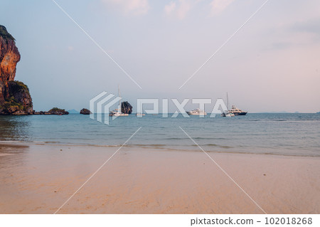 Aerial view of beach at sunset ,Railay beach, Krabi province 102018268