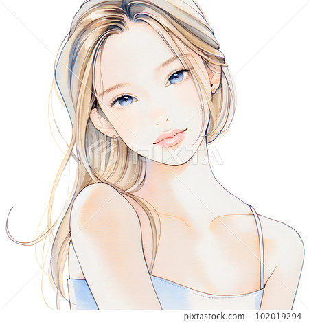 美麗的姐姐的插圖 水彩風格“AI 生成的圖像” 102019294