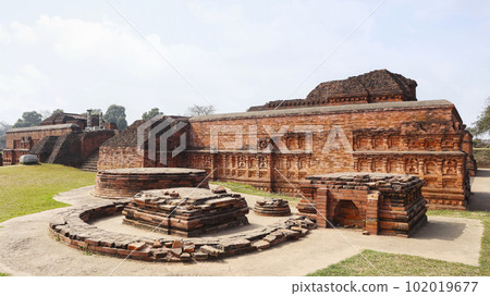 Ruins of Chaityas in the Complex of Nalanda University, Rajgir, Nalanda, Bihar.. 102019677