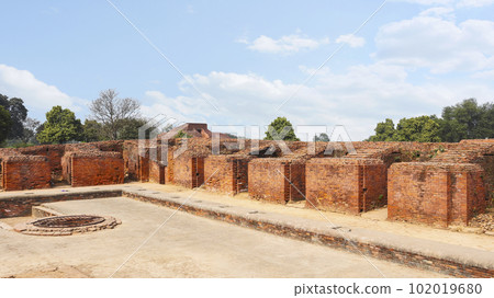 View of Ruined Monastery where students use to Live During Period, Rajgir, Nalanda, Bihar.. 102019680
