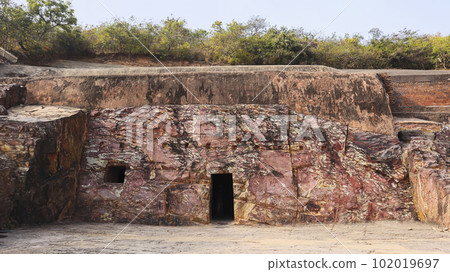 Rear view of Sone Bhandar Cave, Cave Build By Great Jain Sage Vairadeva ji in 3-4th Century, Rajgir, Nalanda, Bihar 102019697