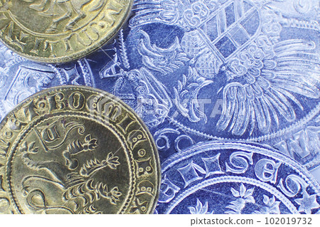 background from very old czech coins 102019732