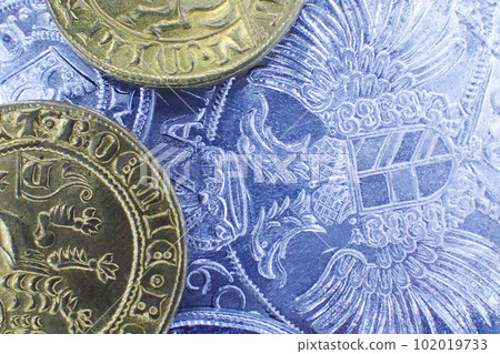 background from very old czech coins 102019733
