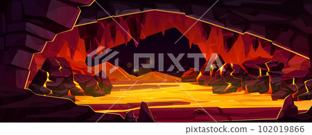 Hell cave with lava and volcano stone crack vector Hell cave with lava and volcano stone crack vector 102019866